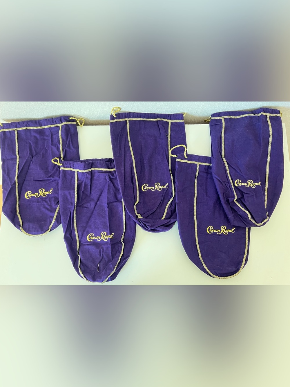 Lot of 5 Large Purple Crown Royale Drawstring Bags 12”